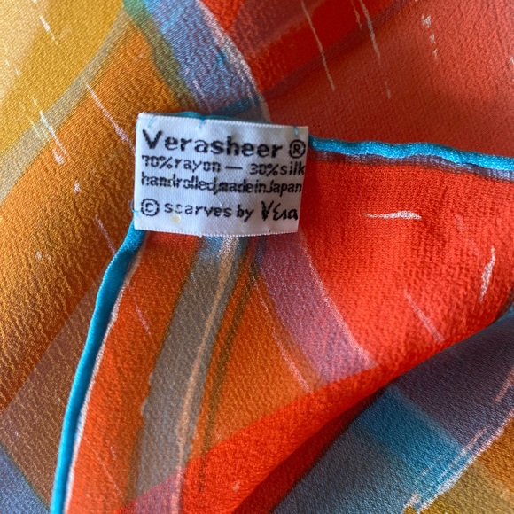 VERA Neumann NOS PRISTINE Silk Blend Bold Stripe Scarf w Hand Rolled Edges - Picture 6 of 9